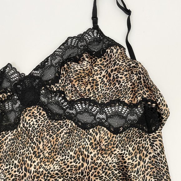 Victoria Secret Leopard Black Lace Satin Chemise Slip Dress - Picture 3 of 4